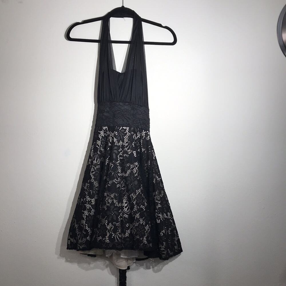 FE Forever Black Lace Halter Dress Medium